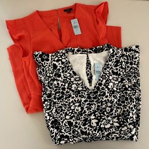Set of 2 Ann Taylor Factory size 0P rompers (floral black white, orange) NWT